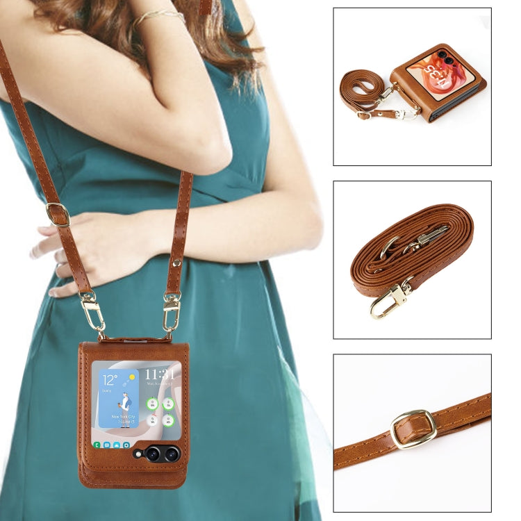 For Motorola Razr 50 Crossbody Card Bag PU Folding Phone Case(Brown) by buy2fix