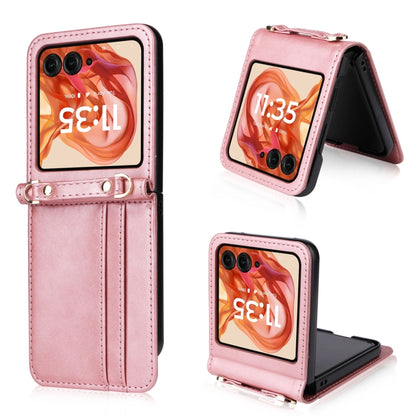 For Motorola Razr 50 Crossbody Card Bag PU Folding Phone Case(Pink) by buy2fix