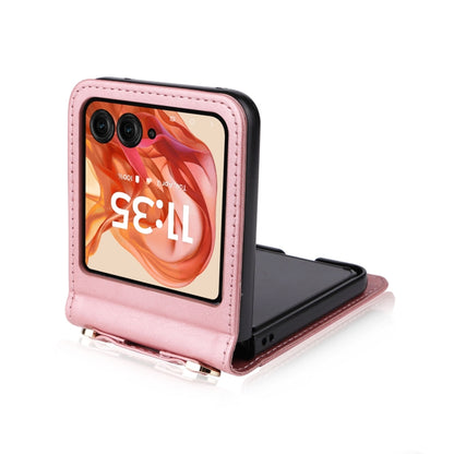 For Motorola Razr 50 Crossbody Card Bag PU Folding Phone Case(Pink) by buy2fix