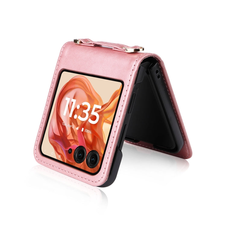 For Motorola Razr 50 Crossbody Card Bag PU Folding Phone Case(Pink) by buy2fix
