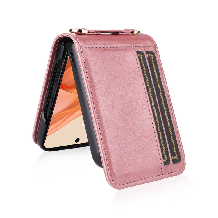 For Motorola Razr 50 Crossbody Card Bag PU Folding Phone Case(Pink) by buy2fix