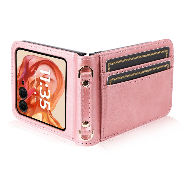 For Motorola Razr 50 Crossbody Card Bag PU Folding Phone Case(Pink) by buy2fix
