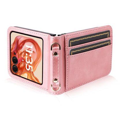 For Motorola Razr 50 Crossbody Card Bag PU Folding Phone Case(Pink) by buy2fix