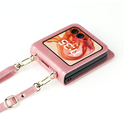 For Motorola Razr 50 Crossbody Card Bag PU Folding Phone Case(Pink) by buy2fix