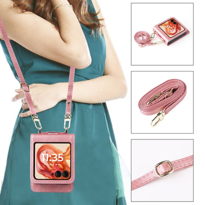 For Motorola Razr 50 Crossbody Card Bag PU Folding Phone Case(Pink) by buy2fix