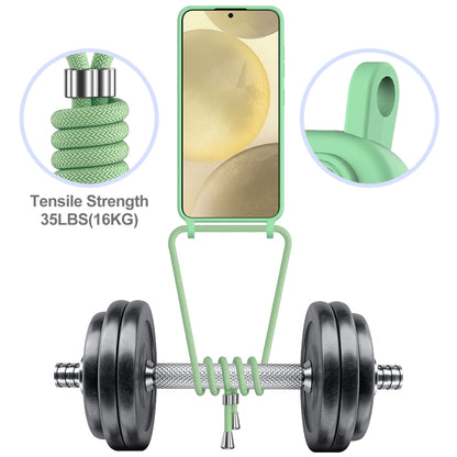 For Samsung Galaxy S25 5G Integrated Card Bag Solid Color Liquid Silicone Phone Case with Lanyard(Green) by buy2fix