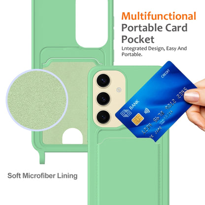 For Samsung Galaxy S25 5G Integrated Card Bag Solid Color Liquid Silicone Phone Case with Lanyard(Green) by buy2fix