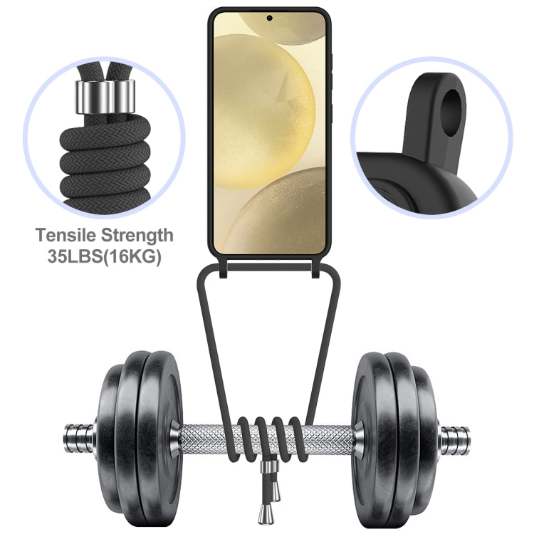 For Samsung Galaxy S25 5G Integrated Card Bag Solid Color Liquid Silicone Phone Case with Lanyard(Black) by buy2fix