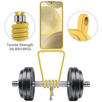 For Samsung Galaxy S25 5G Integrated Card Bag Solid Color Liquid Silicone Phone Case with Lanyard(Yellow) by buy2fix