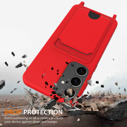 For Samsung Galaxy S25+ 5G Integrated Card Bag Solid Color Liquid Silicone Phone Case with Lanyard(Red) by buy2fix