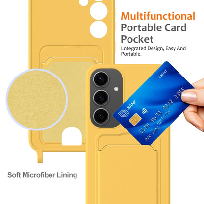 For Samsung Galaxy S25+ 5G Integrated Card Bag Solid Color Liquid Silicone Phone Case with Lanyard(Yellow) by buy2fix