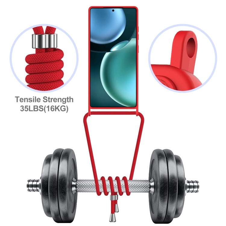 For Samsung Galaxy S25 Ultra 5G Integrated Card Bag Solid Color Liquid Silicone Phone Case with Lanyard(Red) by buy2fix