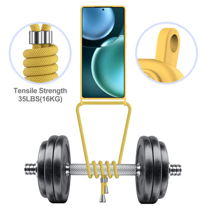 For Samsung Galaxy S25 Ultra 5G Integrated Card Bag Solid Color Liquid Silicone Phone Case with Lanyard(Yellow) by buy2fix