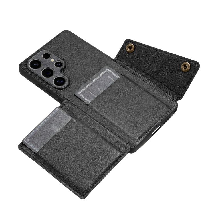 For Samsung Galaxy S25 Ultra 5G Double Buckle Card Slots Magnetic Phone Case(Black) by buy2fix