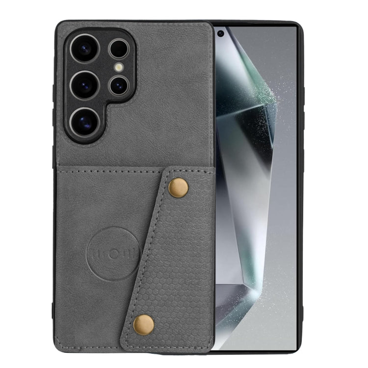 For Samsung Galaxy S25 Ultra 5G Double Buckle Card Slots Magnetic Phone Case(Grey) by buy2fix