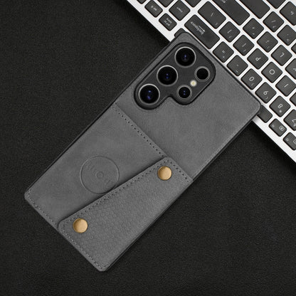 For Samsung Galaxy S25 Ultra 5G Double Buckle Card Slots Magnetic Phone Case(Grey) by buy2fix