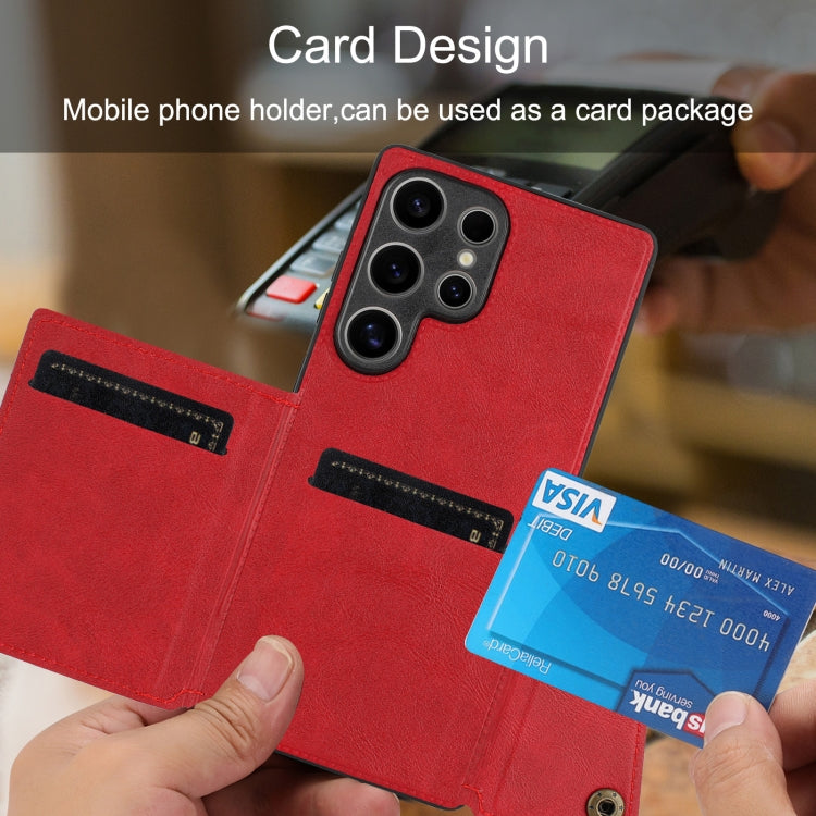For Samsung Galaxy S25 Ultra 5G Double Buckle Card Slots Magnetic Phone Case(Grey) by buy2fix