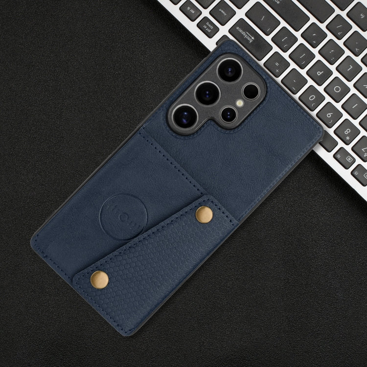 For Samsung Galaxy S25 Ultra 5G Double Buckle Card Slots Magnetic Phone Case(Blue) by buy2fix