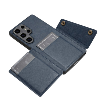 For Samsung Galaxy S25 Ultra 5G Double Buckle Card Slots Magnetic Phone Case(Blue) by buy2fix