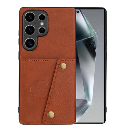 For Samsung Galaxy S25 Ultra 5G Double Buckle Card Slots Magnetic Phone Case(Brown) by buy2fix