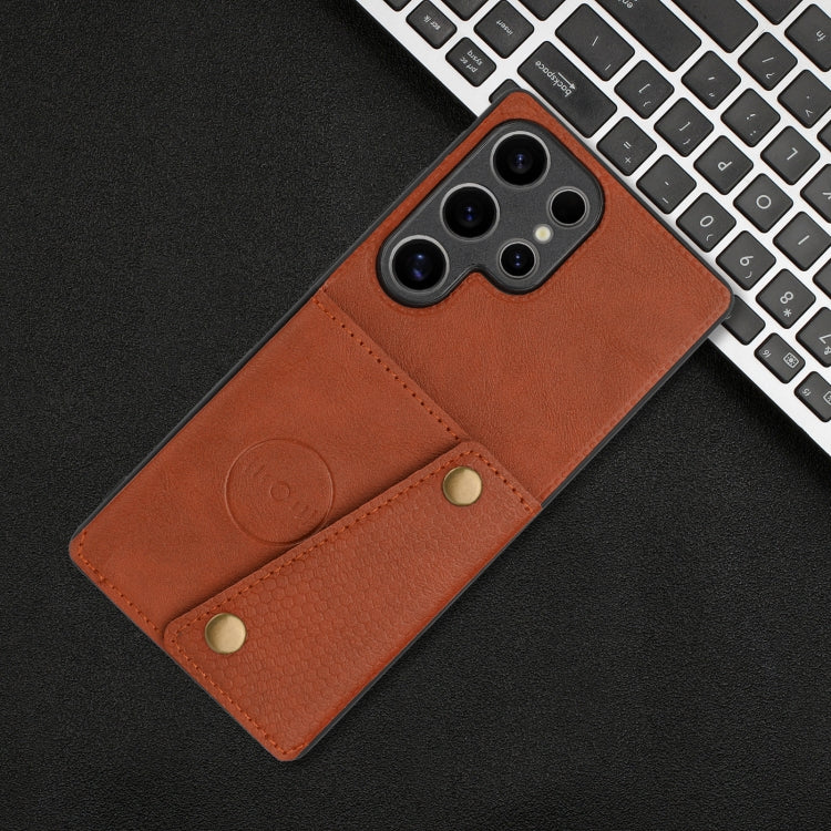 For Samsung Galaxy S25 Ultra 5G Double Buckle Card Slots Magnetic Phone Case(Brown) by buy2fix