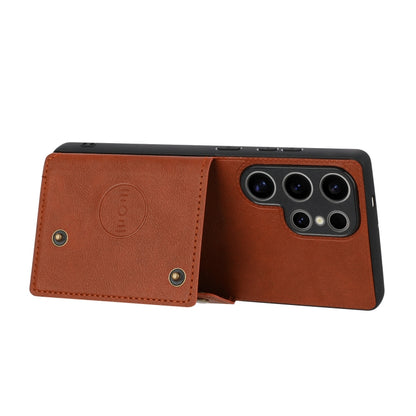 For Samsung Galaxy S25 Ultra 5G Double Buckle Card Slots Magnetic Phone Case(Brown) by buy2fix