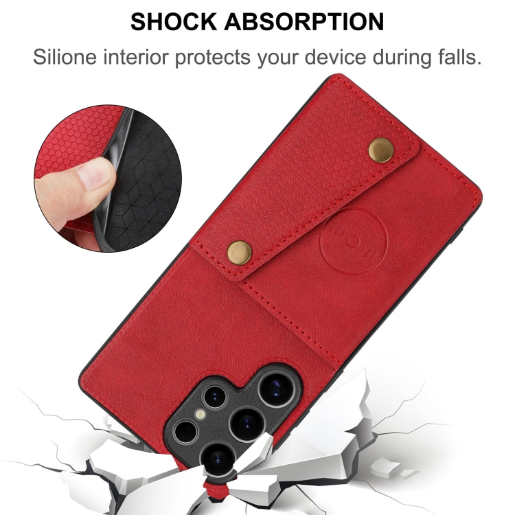 For Samsung Galaxy S25 Ultra 5G Double Buckle Card Slots Magnetic Phone Case(Brown) by buy2fix