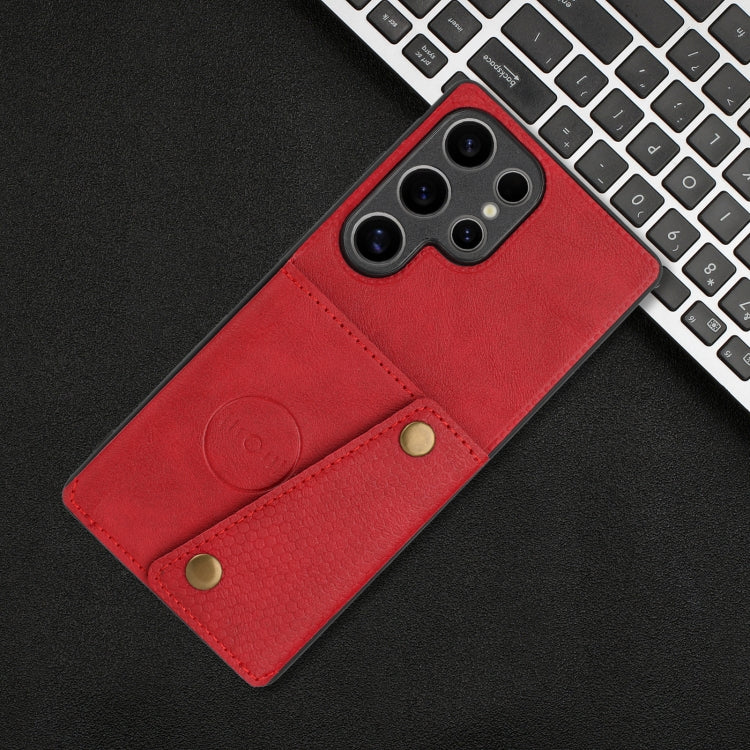 For Samsung Galaxy S25 Ultra 5G Double Buckle Card Slots Magnetic Phone Case(Red) by buy2fix