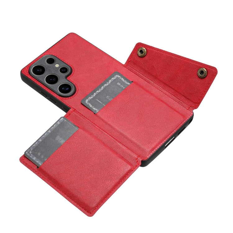 For Samsung Galaxy S25 Ultra 5G Double Buckle Card Slots Magnetic Phone Case(Red) by buy2fix