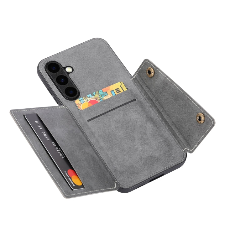 For Samsung Galaxy S25+ 5G Double Buckle Card Slots Magnetic Phone Case(Grey) by buy2fix