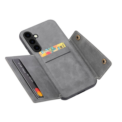 For Samsung Galaxy S25+ 5G Double Buckle Card Slots Magnetic Phone Case(Grey) by buy2fix