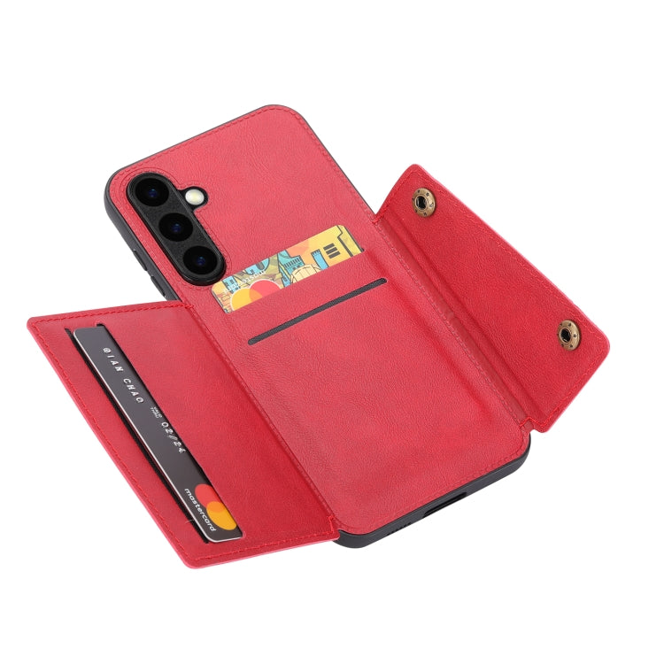 For Samsung Galaxy S25+ 5G Double Buckle Card Slots Magnetic Phone Case(Red) by buy2fix