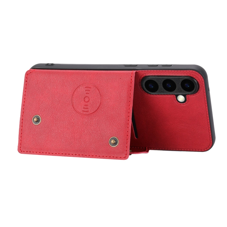 For Samsung Galaxy S25+ 5G Double Buckle Card Slots Magnetic Phone Case(Red) by buy2fix