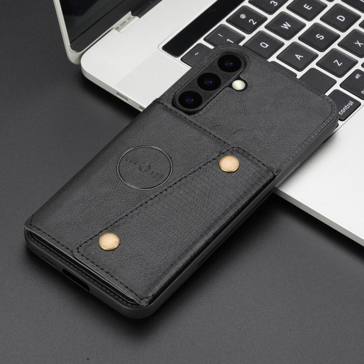 For Samsung Galaxy S25 5G Double Buckle Card Slots Magnetic Phone Case(Black) by buy2fix