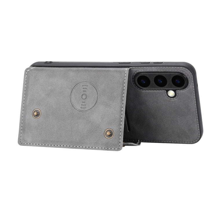 For Samsung Galaxy S25 5G Double Buckle Card Slots Magnetic Phone Case(Grey) by buy2fix