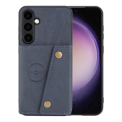 For Samsung Galaxy S25 5G Double Buckle Card Slots Magnetic Phone Case(Blue) by buy2fix