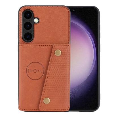 For Samsung Galaxy S25 5G Double Buckle Card Slots Magnetic Phone Case(Brown) by buy2fix