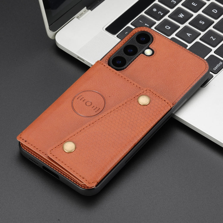 For Samsung Galaxy S25 5G Double Buckle Card Slots Magnetic Phone Case(Brown) by buy2fix