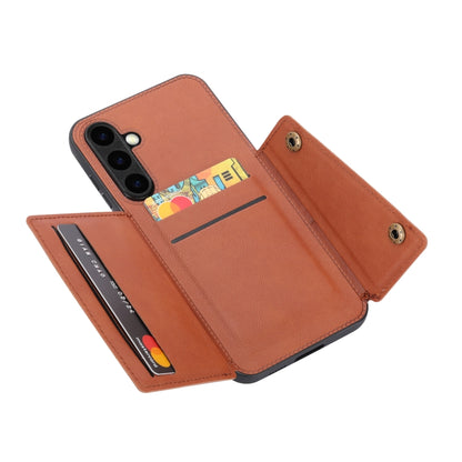 For Samsung Galaxy S25 5G Double Buckle Card Slots Magnetic Phone Case(Brown) by buy2fix