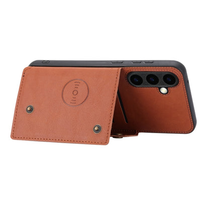 For Samsung Galaxy S25 5G Double Buckle Card Slots Magnetic Phone Case(Brown) by buy2fix