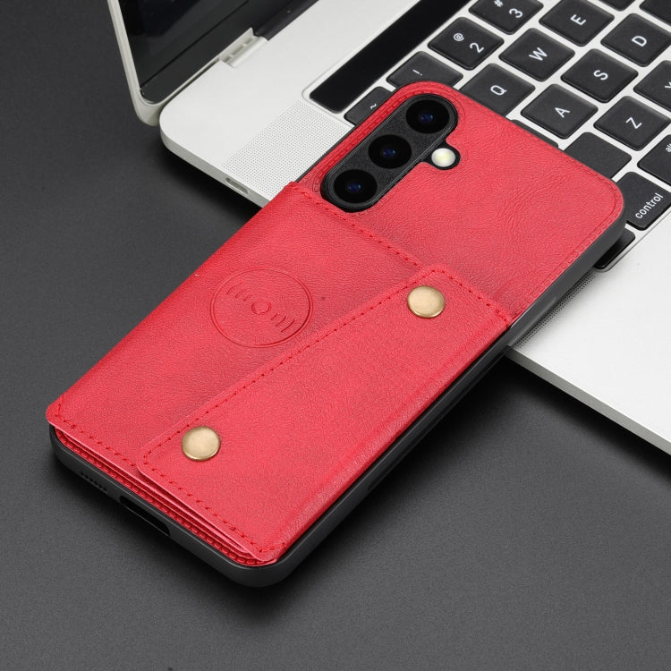 For Samsung Galaxy S25 5G Double Buckle Card Slots Magnetic Phone Case(Red) by buy2fix