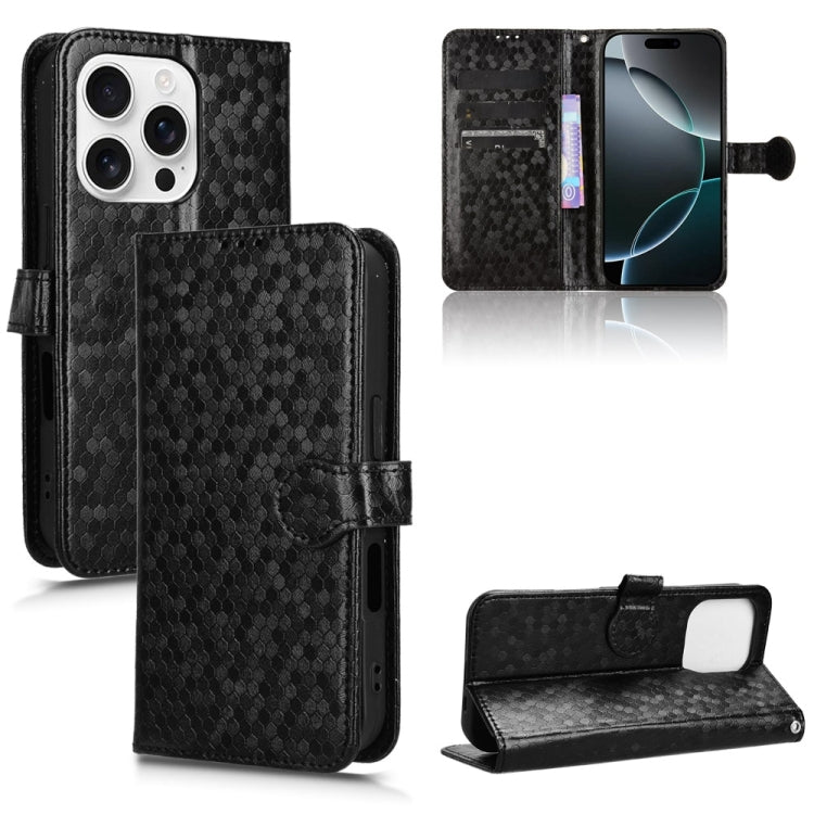 For iPhone 16 Pro Max Honeycomb Dot Texture Leather Phone Case(Black) by buy2fix