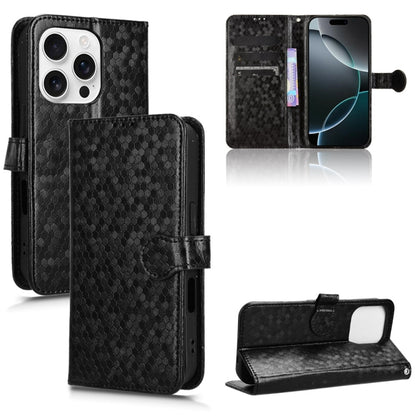 For iPhone 16 Pro Max Honeycomb Dot Texture Leather Phone Case(Black) by buy2fix