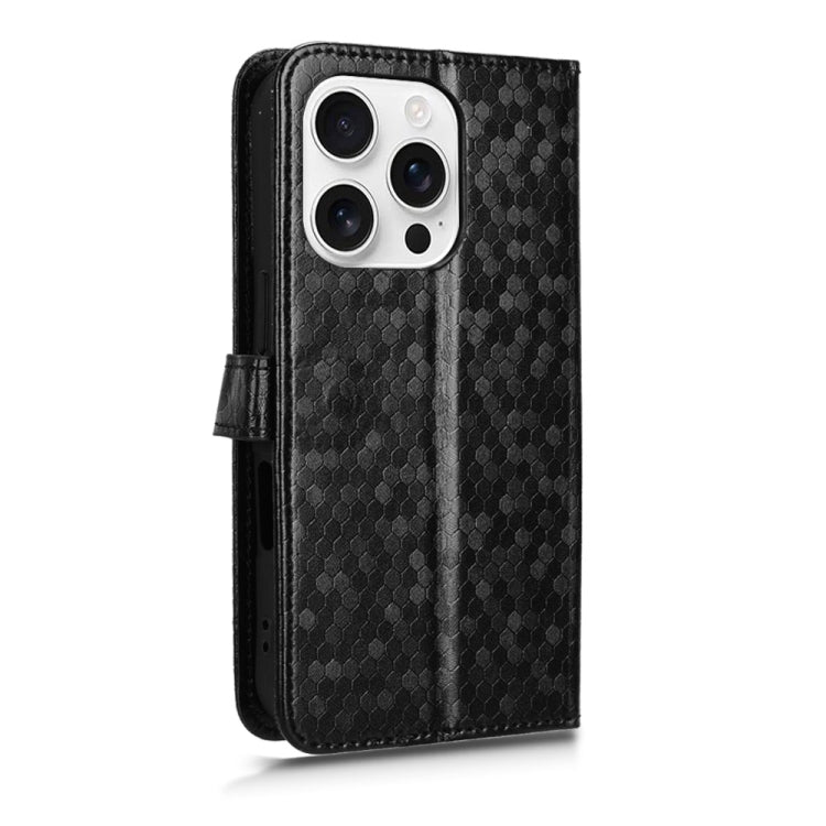 For iPhone 16 Pro Max Honeycomb Dot Texture Leather Phone Case(Black) by buy2fix