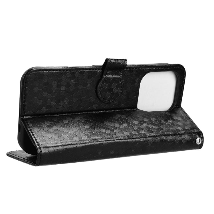 For iPhone 16 Pro Max Honeycomb Dot Texture Leather Phone Case(Black) by buy2fix