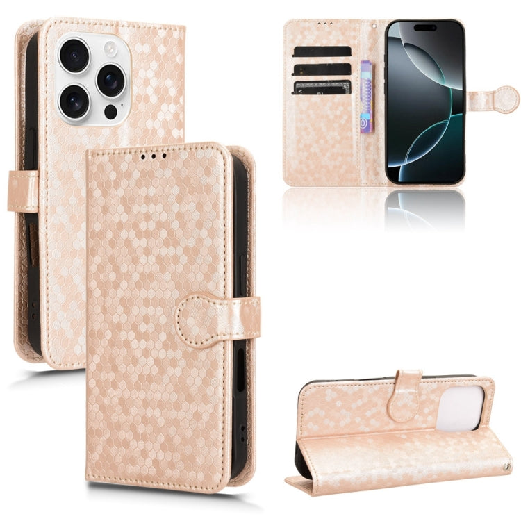 For iPhone 16 Pro Honeycomb Dot Texture Leather Phone Case(Gold) by buy2fix