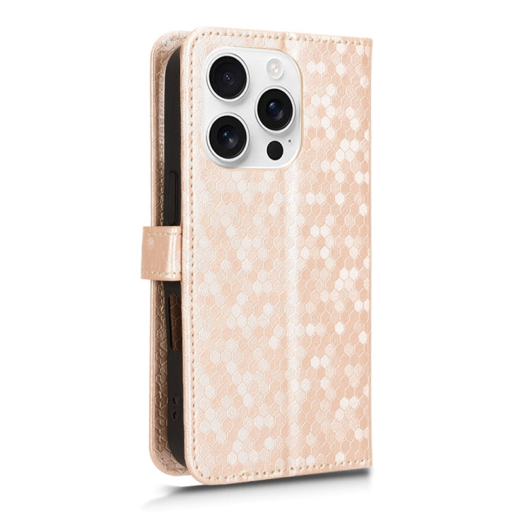 For iPhone 16 Pro Honeycomb Dot Texture Leather Phone Case(Gold) by buy2fix