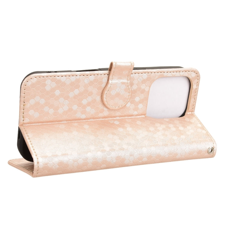 For iPhone 16 Pro Honeycomb Dot Texture Leather Phone Case(Gold) by buy2fix