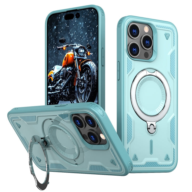 For iPhone 15 Pro Max PC Hybrid TPU Armor MagSafe Ring Holder Phone Case(Light Blue) by buy2fix