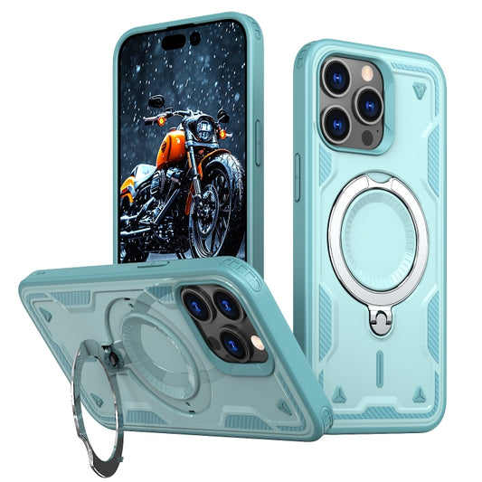For iPhone 15 Pro Max PC Hybrid TPU Armor MagSafe Ring Holder Phone Case(Light Blue) by buy2fix